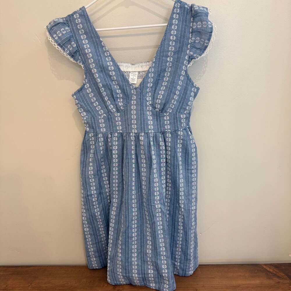 Peyton & Parker Blue Floral Stripe Ruffle Sleeve Cotton Dress Size S